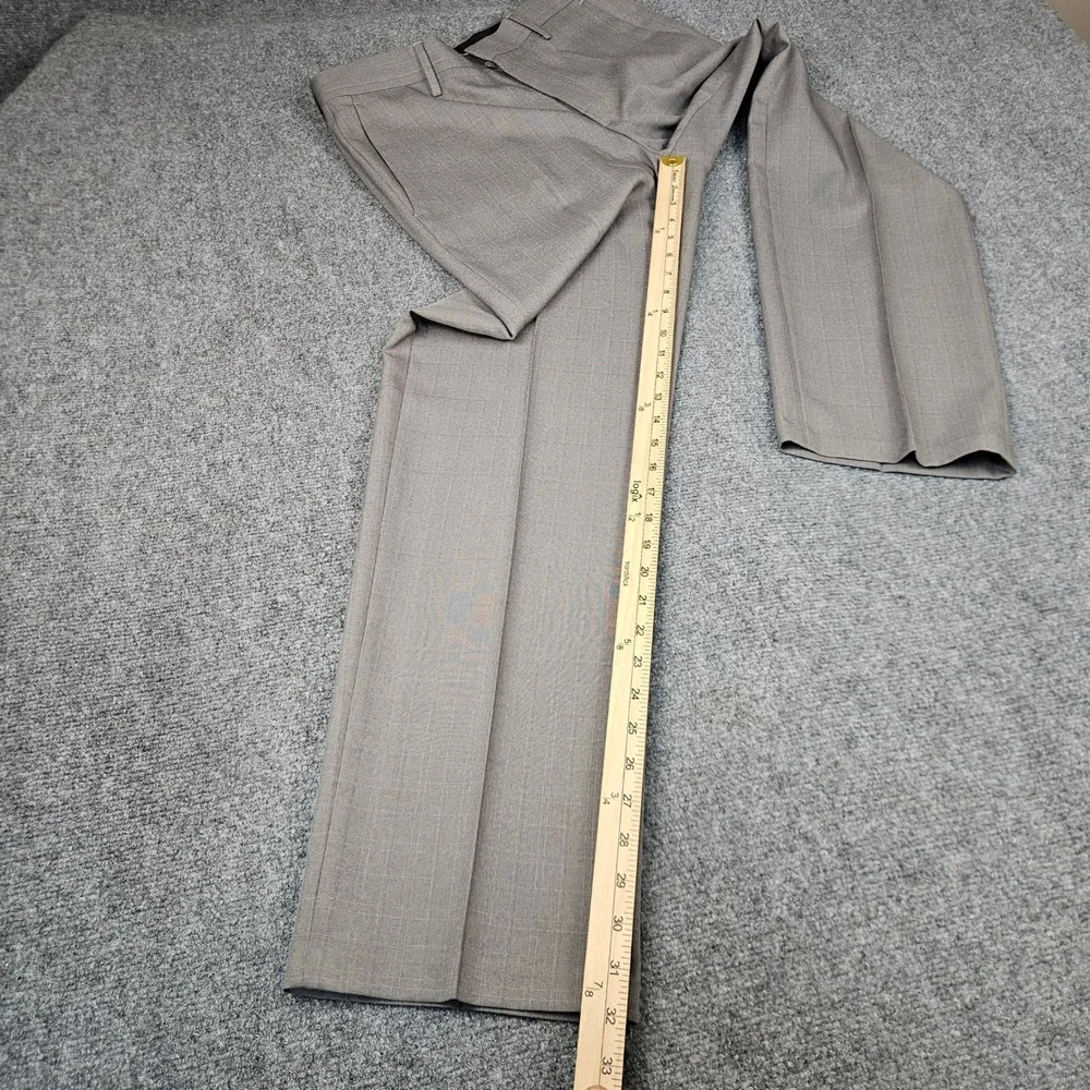 Haggar Mens Straight Fit Dress Pants Tan Plaid Checked Trousers